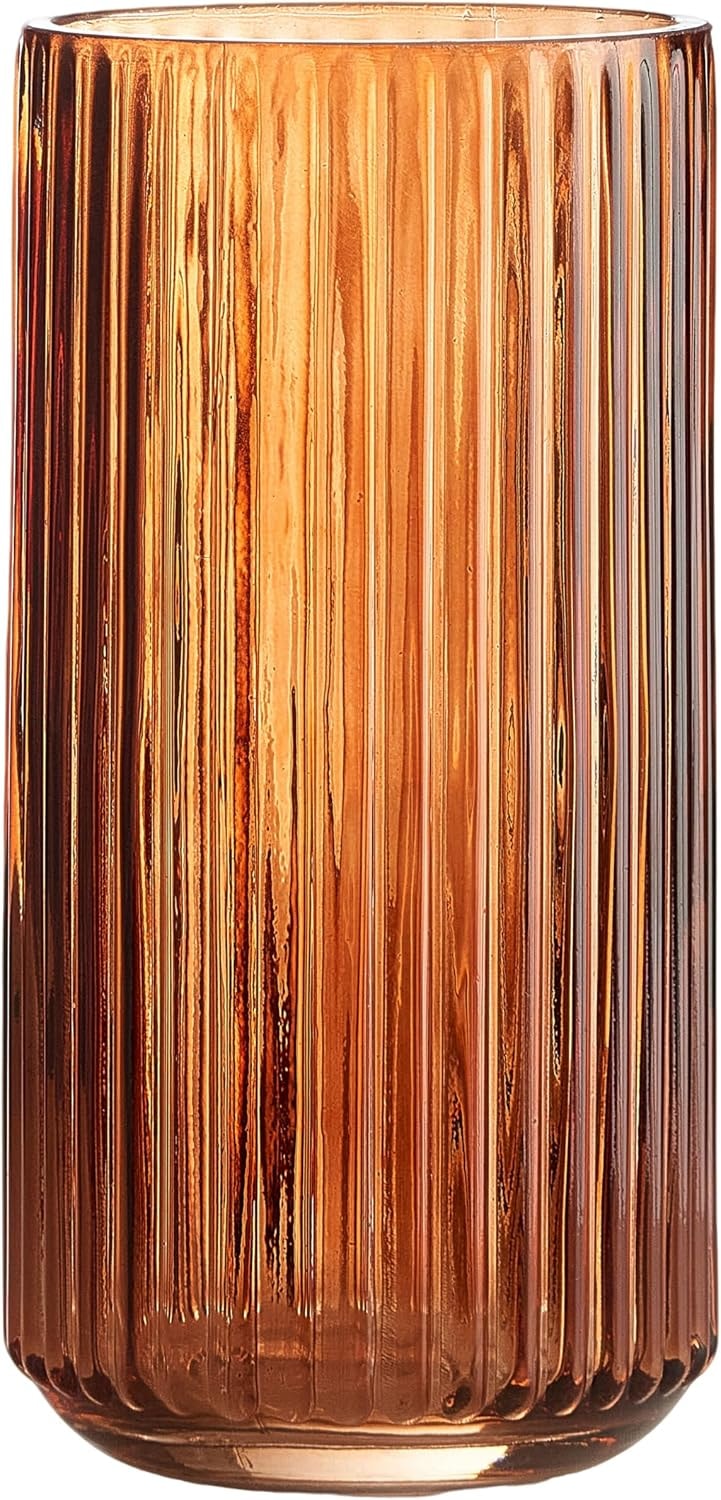 Amber Ribbed Glass Vase