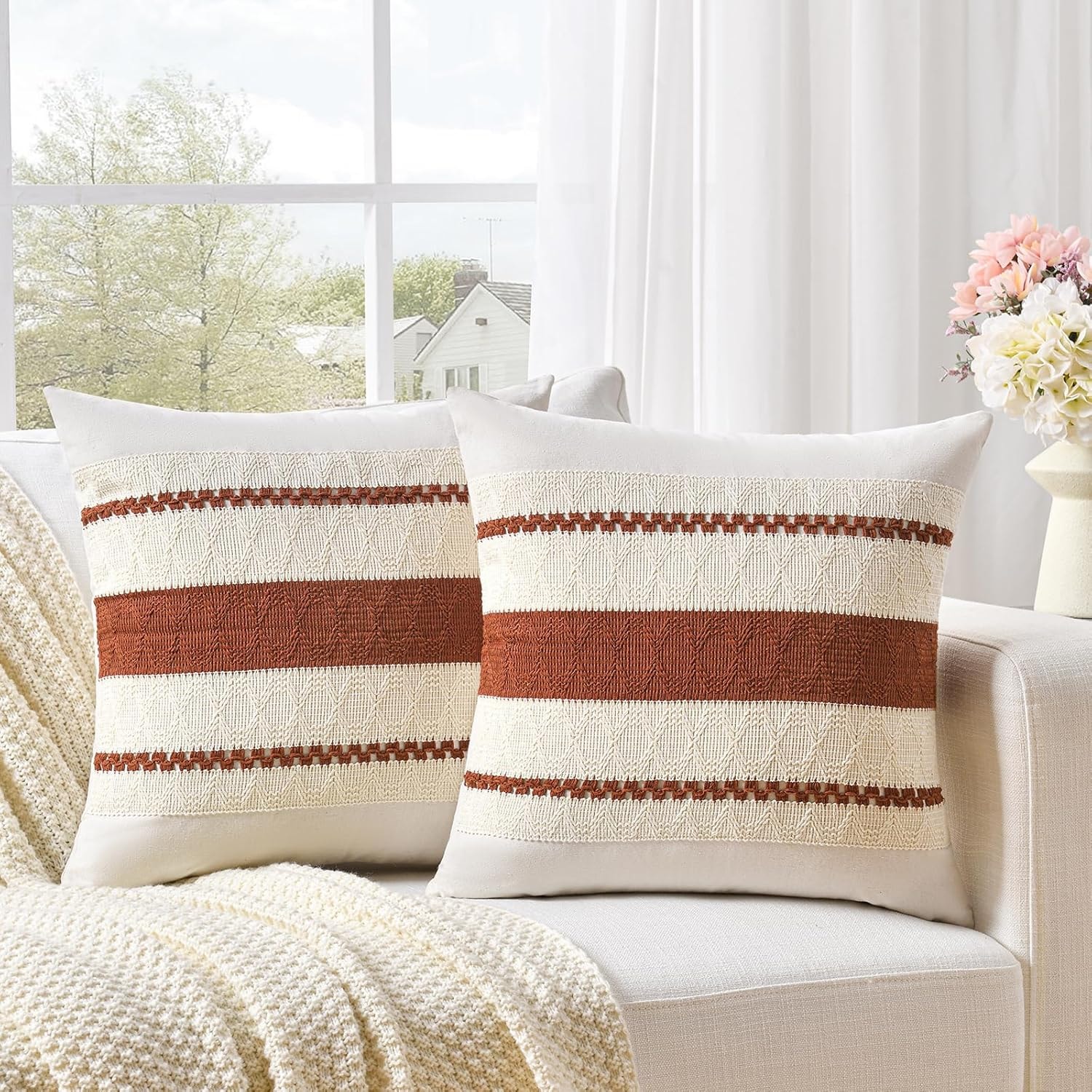 Boho Striped Pillow Covers — Set of 2