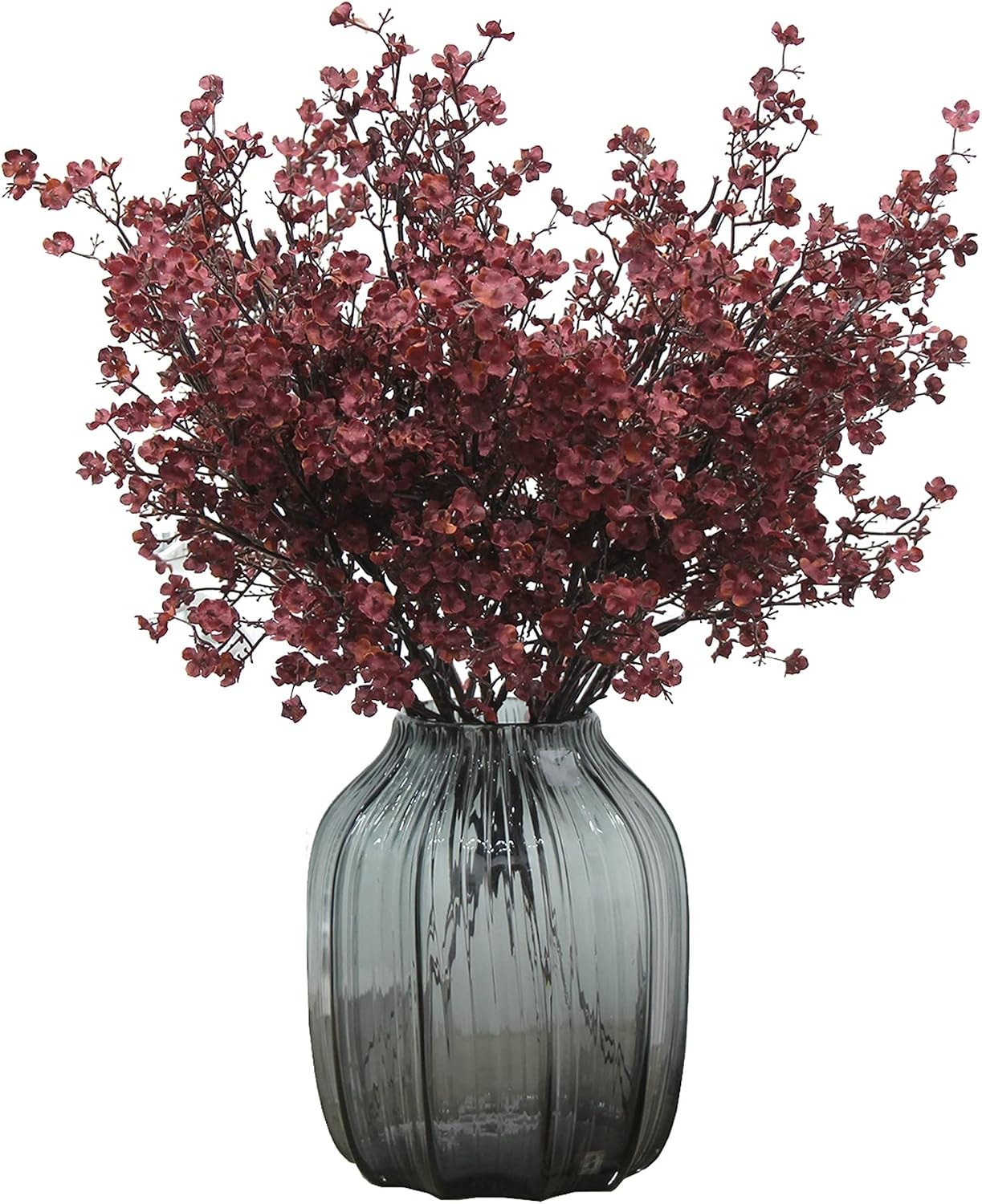 Burgundy Florals in Ribbed Glass Vase
