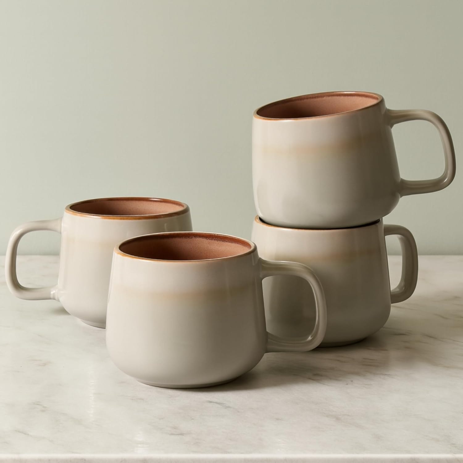 Cream & Terracotta Ceramic Mugs — Set of 4