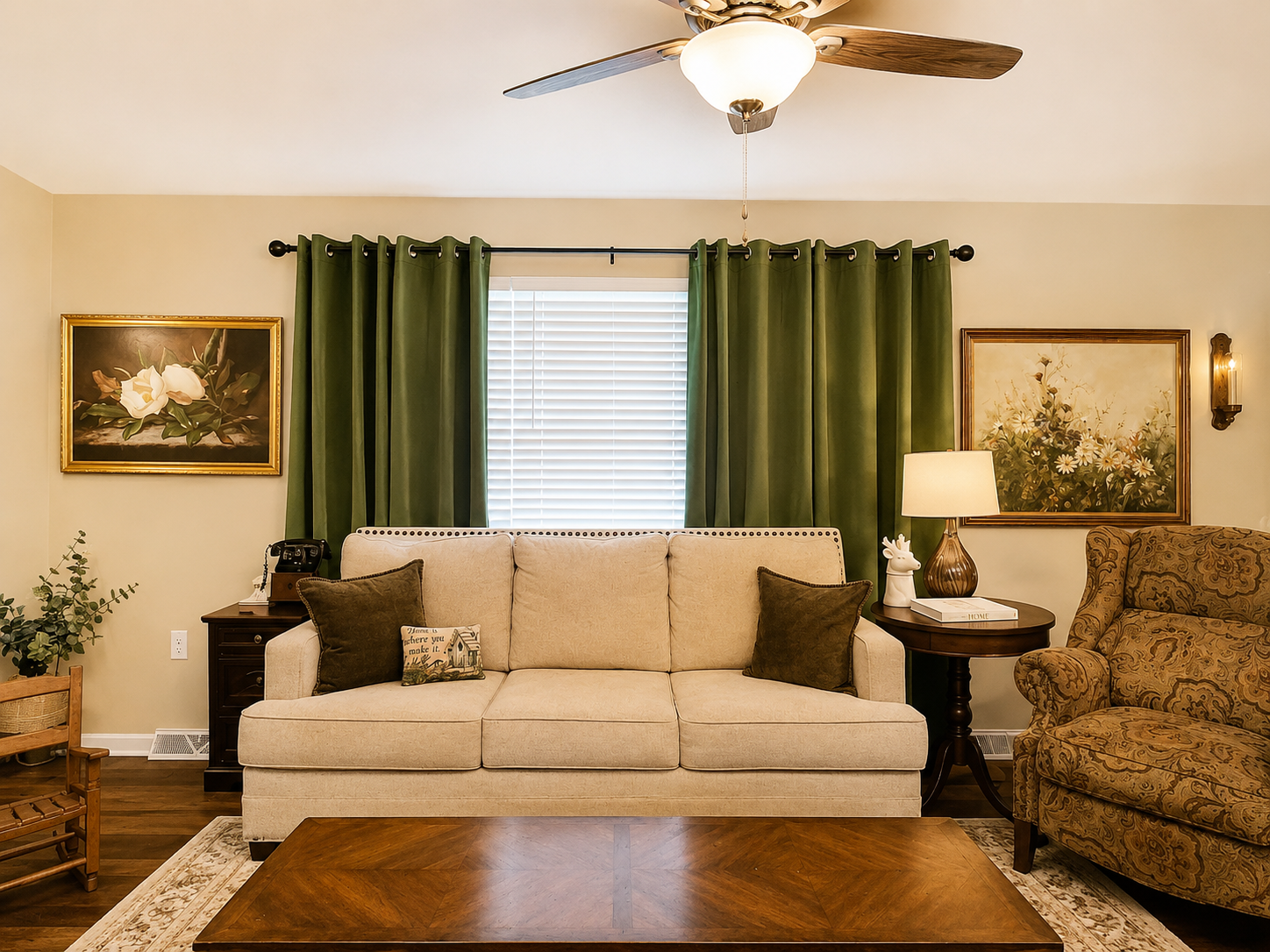 Velvet Curtains — Olive Green