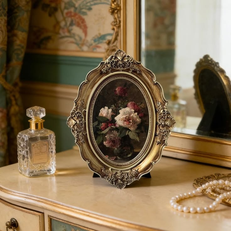 Vintage Baroque Oval Framed Art