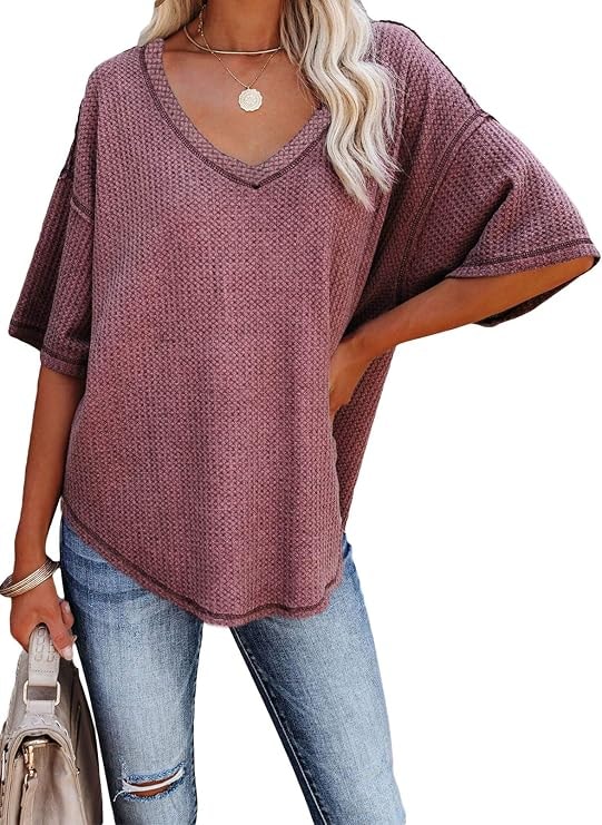 V-Neck Short Sleeve Waffle Knit Tunic